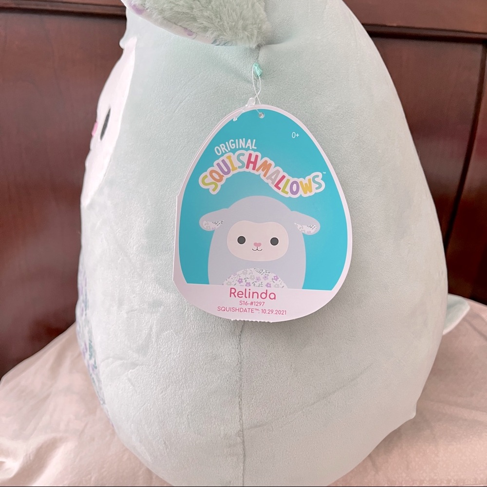 Squishmallows Relinda the Lamb Pastel Green Floral 16” - Picture 2 of 3